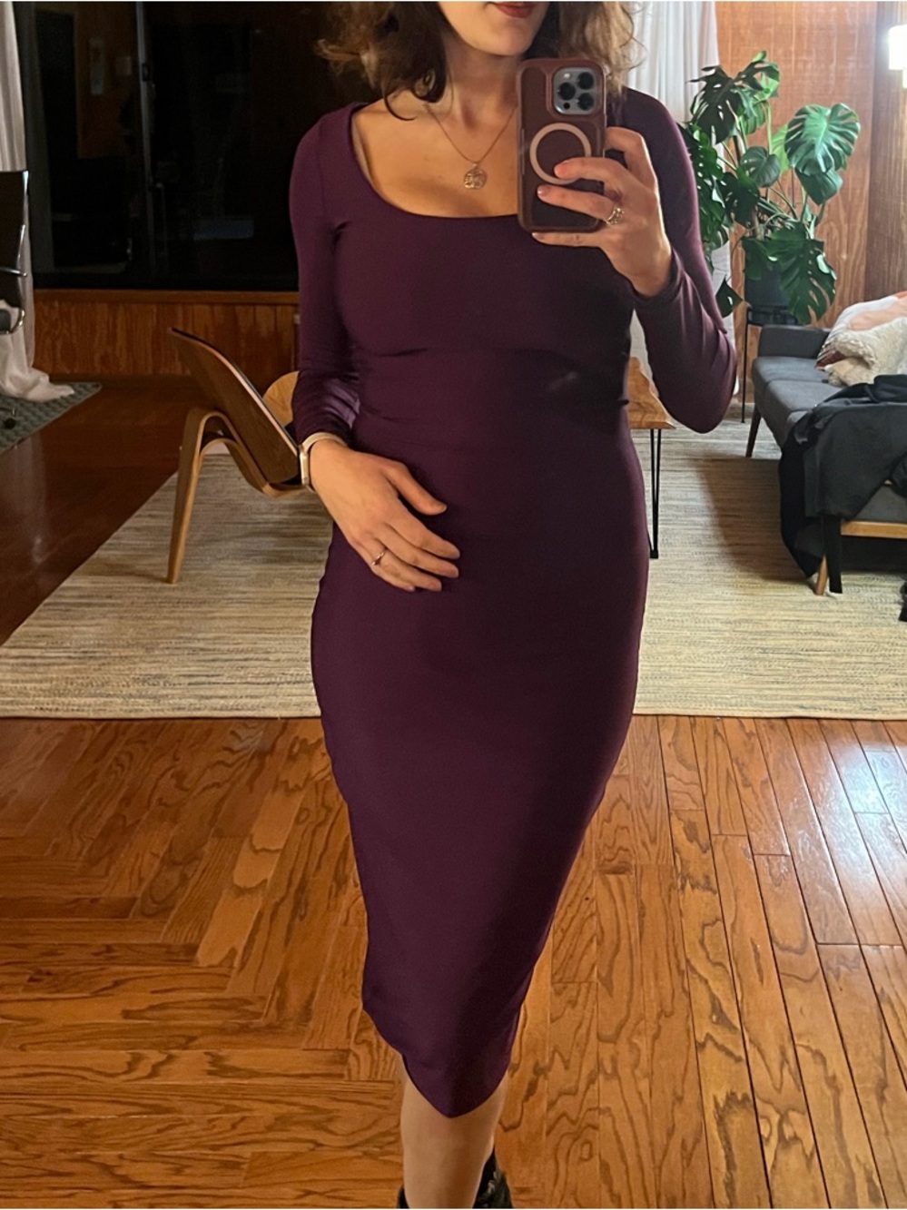 Elegant Women's Long-Sleeve Purple Sheath Dress
